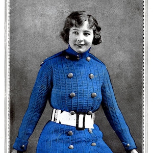 1910s WWI Military Inspired Sweater Coat Knitting E-Pattern- PDF Knitting Pattern Download
