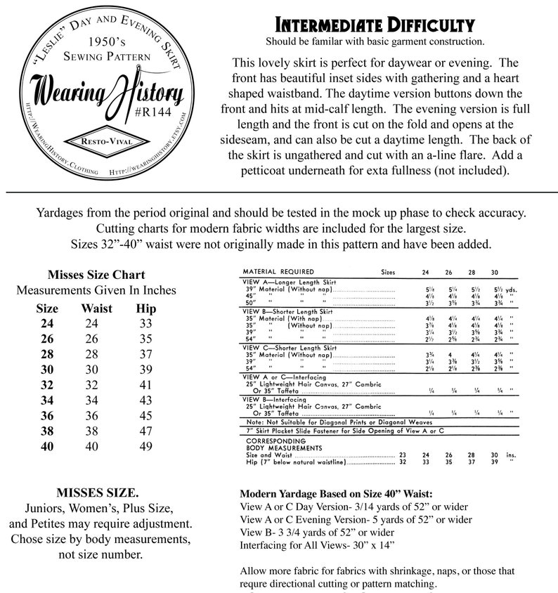 E-Pattern 1950s Leslie Skirt Pattern Sizes 24-40 Waist Wearing History PDF Download Pattern 50s Cottage Style image 2