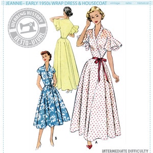 PRINTED PATTERN- 1950s "Jeannie" Wrap Dress & House Coat Pattern- Sizes 30-46" Bust Wearing History Negligee Dressing Gown