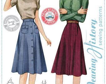 E-Pattern- 1940s "Rebecca" Skirt Pattern- Sizes 26-36" Waist Wearing History PDF Download Pattern 40s