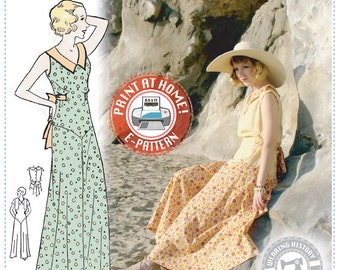 E-Pattern- Lounging at the Lido- 1930s Beach or Lounging Pyjamas and Eton Jacket- Wearing History PDF Vintage Sewing Pattern