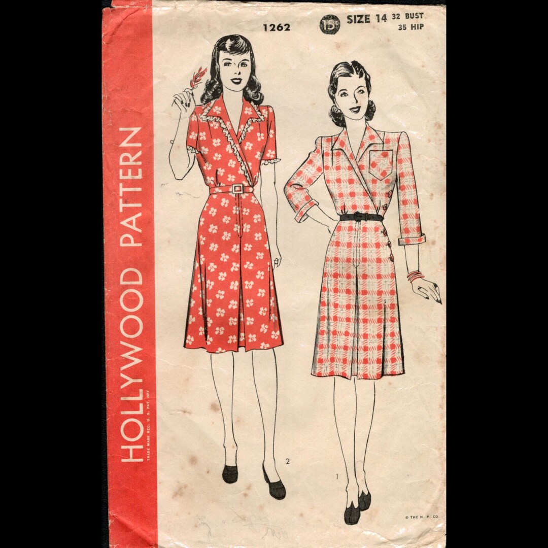 1940's Mail Order One Piece Surplice Dress Pattern - Bust 36