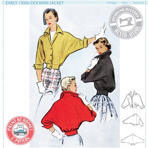 E-Pattern- 1950s "Wanda" Dolman Jacket Pattern- Sizes 30-46" Bust Wearing History PDF Download Pattern