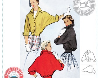 E-Pattern- 1950s "Wanda" Dolman Jacket Pattern- Sizes 30-46" Bust Wearing History PDF Download Pattern