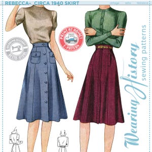 E-Pattern- 1940s &quot;Rebecca&quot; Skirt Pattern- Sizes 26-36&quot; Waist Wearing History PDF Download Pattern 40s