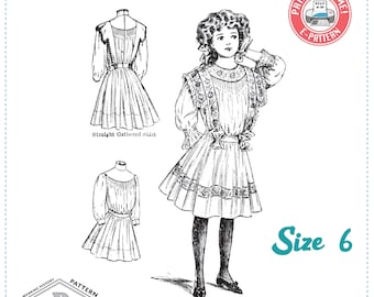 E-Pattern- Circa 1909 Girl's Edwardian Dress- Size 6- Wearing History 1900s PDF Sewing Pattern