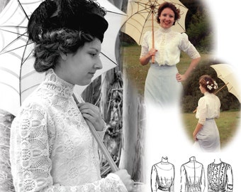 E-Pattern- 1900-1910s Blouse & Guimpe- SIZE PACK 2- PDF Sewing Pattern- Wearing History