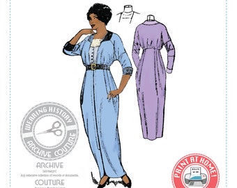 E-Pattern-  Circa 1914 Dress- 1910s- WWI- Bust 34" - Edwardian Wearing History PDF 1900 Vintage Historical Costume Sewing Pattern