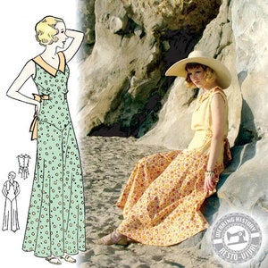 PRINTED PATTERN Lounging at the Lido 1930s Beach or Lounging Pajamas and Eton Jacket Wearing History image 1