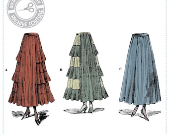 PRINTED PATTERN- Estelle 1917 Skirt with Circular Ruffles- Waist 26- 1900 1910- Wearing History