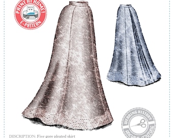 E-PATTERN- 1900 Five Gored Skirt Pattern with Double Pleated Back- Wearing History Victorian Edwardian PDF Sewing Pattern 1890 1900