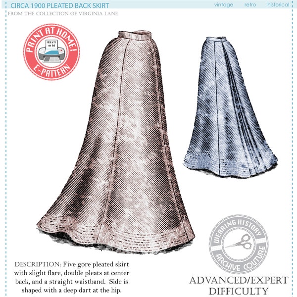 E-PATTERN- 1900 Five Gored Skirt Pattern with Double Pleated Back- Wearing History Victorian Edwardian PDF Sewing Pattern 1890 1900