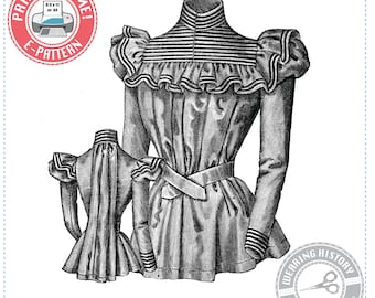 E-Pattern- Victorian 1890s 1897 Morning Jacket- Bust 36"- Wearing History Victorian PDF Sewing Pattern