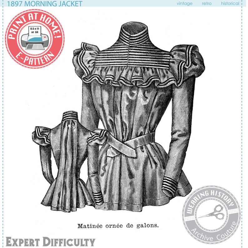 E-Pattern Victorian 1890s 1897 Morning Jacket Bust 36 image 1