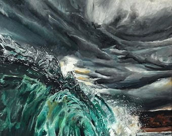 The Calm Before the Storm- Original Oil Painting of a Wave