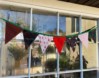 Christmas Holidays fabric bunting #1, 4 ft, green