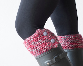 Sales Button boot cuffs knit boot toppers with buttons in Red and grey boot socks knitted boot cuffs boot cuffs gift for her