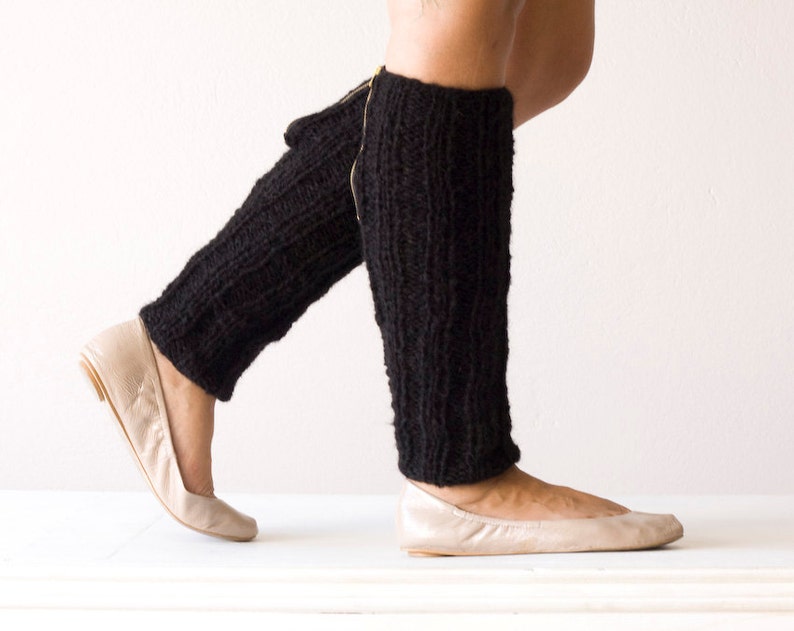 Sales Black knit leg warmers with a zipper slouchy leg warmers spats leggings knit leg warmers black leg warmers image 1