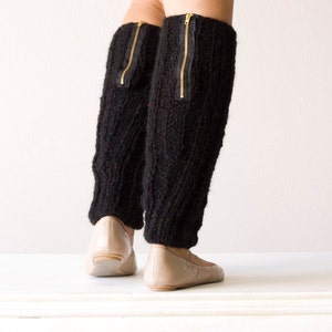 Sales Black knit leg warmers with a zipper slouchy leg warmers spats leggings knit leg warmers black leg warmers image 2