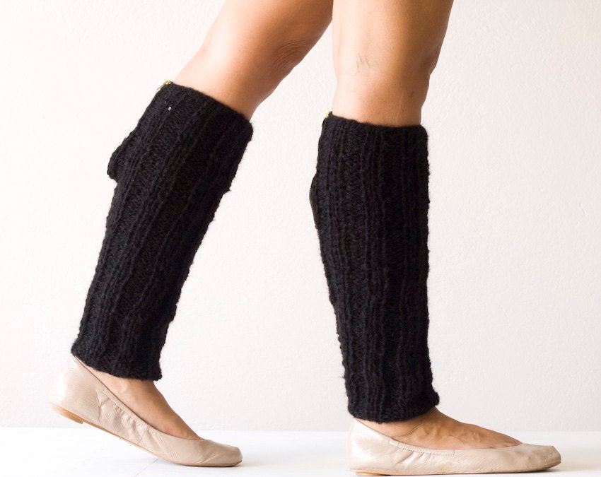 Sales Black Knit Leg Warmers With a Zipper Slouchy Leg Warmers Spats