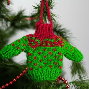 Hand knitted mini sweater ornament, festive gifts, Christmas ornaments