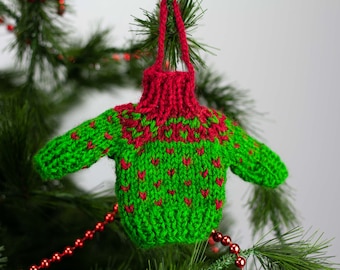 Hand knitted mini sweater ornament, festive gifts, Christmas ornaments