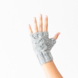 Sales Grey owl gloves fingerless gloves half fingers gloves texting gloves hand knit mittens handwarmers wrist warmers mitts image 2