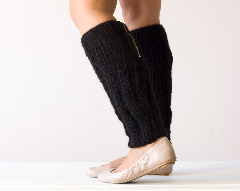 Sales Black Knit Leg Warmers With a Zipper Slouchy Leg Warmers Spats