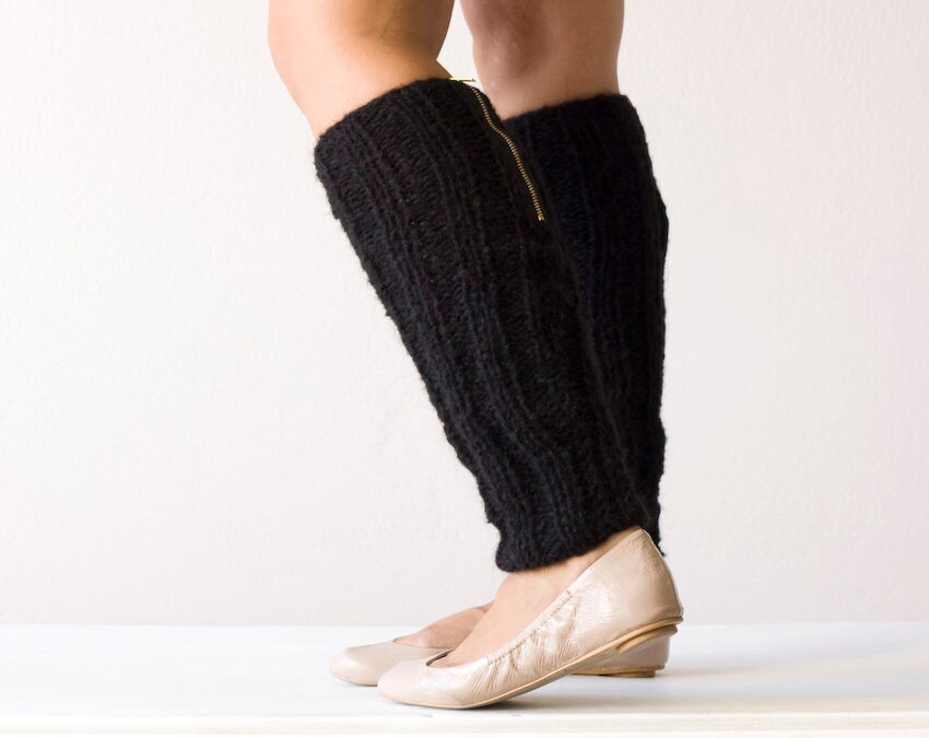 Sales Black Knit Leg Warmers With a Zipper Slouchy Leg Warmers Spats
