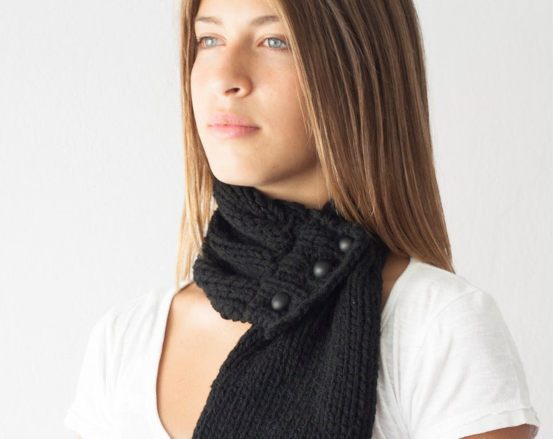 Sales Knit Black Scarf Knit Neckwarmer With Three Buttons Cowl Etsy