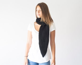 Sales Knit Black scarf knit neckwarmer with three buttons cowl knit collar long scarf button neck warmer neck warmer