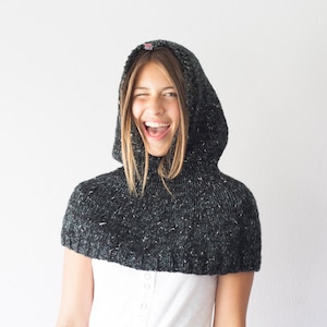Sales Black knit cowl with hood,black knit hood,black hoodie,knit hoodie cowl,collar,gift for her