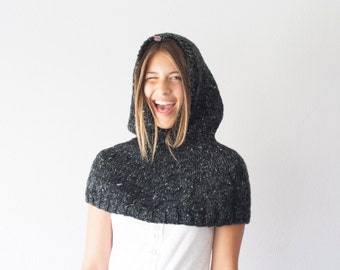 Sales Black knit cowl with hood,black knit hood,black hoodie,knit hoodie cowl,collar,gift for her