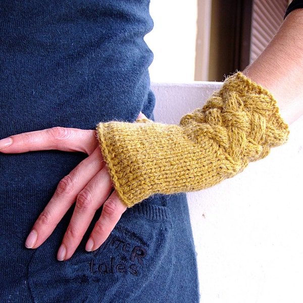 Fingerless gloves with a basket  pattern