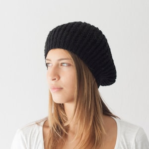 Sales Black knit beret knit hat slouchy beanie womens knit hat
