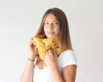 Sales Knit neckwarmer slouchy collar chunky cowl knit neck warmer in Mustard Yellow