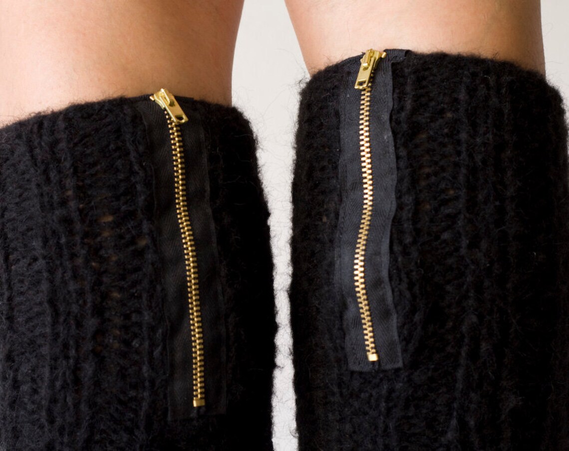 Sales Black Knit Leg Warmers With a Zipper Slouchy Leg Warmers Spats Leggings Knit Leg Warmers