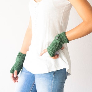 Sales Green knit gloves with a strap and button fingerless gloves half finger gloves wrist warmers knit womens gloves image 3