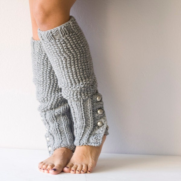 Grey Knit leg warmers  with buttons slouchy leg warmers knit leggings boot leg warmers boot socks spats knit accessories