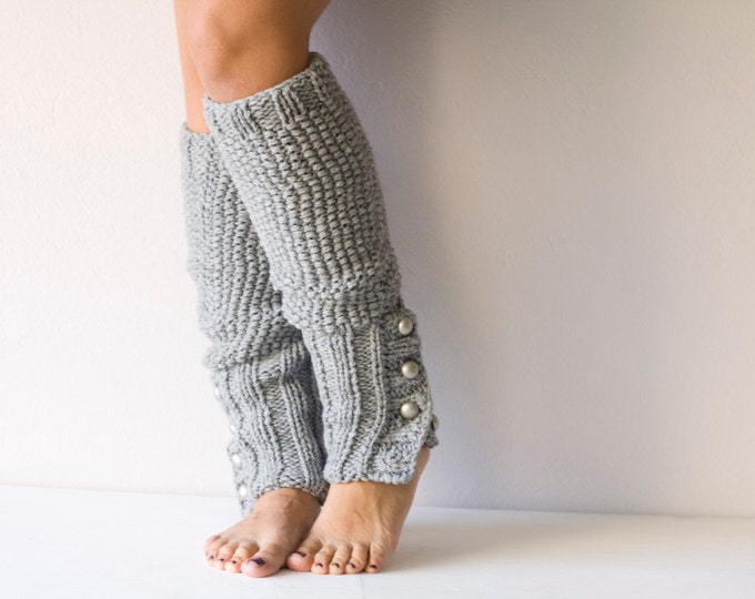 Grey Knit Leg Warmers With Buttons Slouchy Leg Warmers Knit Etsy