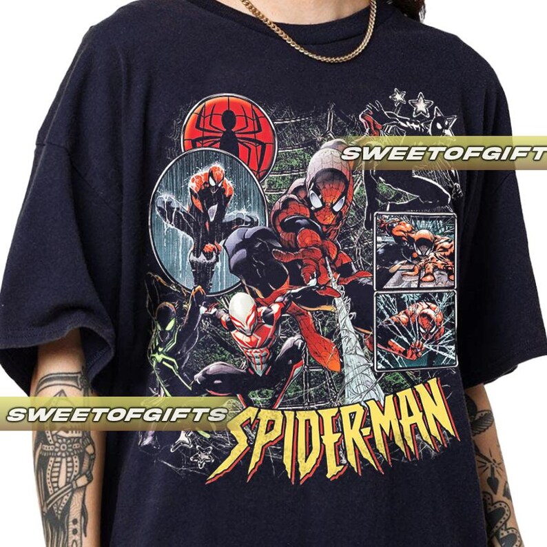 Maglietta unisex vintage con scritta "Marvel Comics Spiderman" in edizione limitata immagine 2