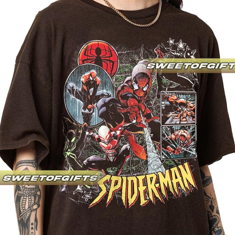 Maglietta unisex vintage con scritta "Marvel Comics Spiderman" in edizione limitata immagine 3