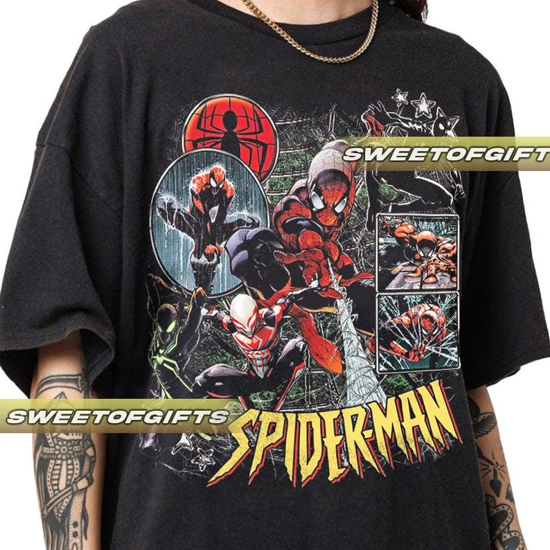 Maglietta unisex vintage con scritta "Marvel Comics Spiderman" in edizione limitata immagine 1