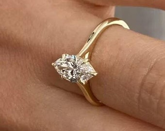 14k Solid Yellow Gold Marquise Cut Solitaire-1.5 CT Marquise Cut Moissanite Ring-Wedding Ring-Cathedral Band-6 Eagle Prongs-Anniversary Gift