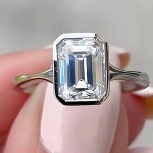 7x9 MM Flawless Emerald Cut Moissanite Solitaire,14k Solid Yellow Gold Wedding Ring,Bezel Set Ring,Engagement Ring,Anniversary Ring For Gift
