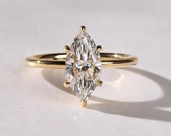 14k Solid Yellow Gold Marquise Cut Solitaire-2.5 CT Marquise Cut Moissanite Ring-Wedding Ring-Cathedral Band-6 Eagle Prongs-Anniversary Gift