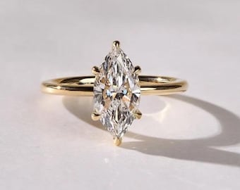 1.5 CT/6 Prongs Marquise Moissanite Engagement Ring, Classic Marquise Cut Solitaire Ring, Hidden Halo Wedding Ring, Delicate Proposal Ring