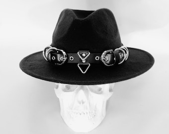 HAT & MAZE HATBAND: Leather head harness with wide brim fedora hat