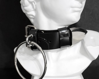 CALIGULA CUFF/CHOKER: Pvc vinyl collar with big O-ring, bracelet to choker transformer