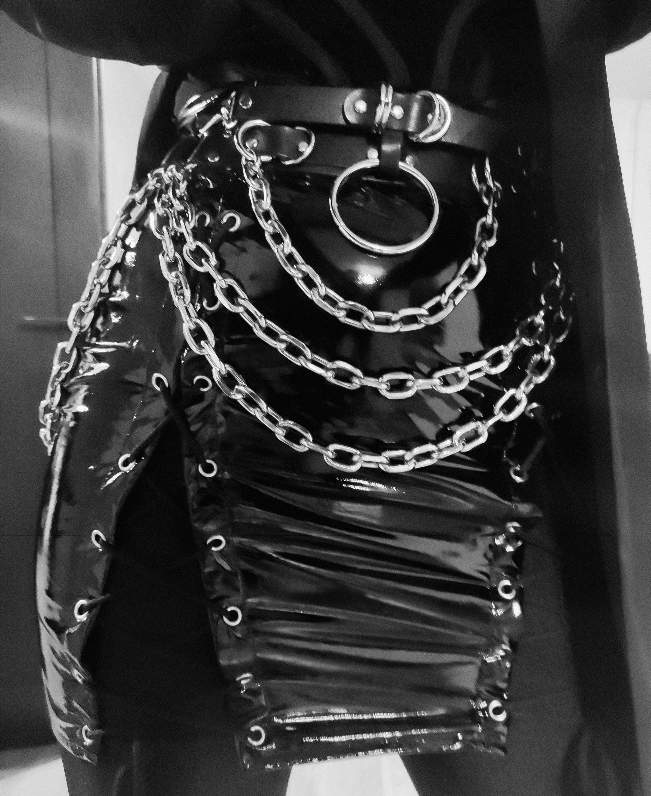 MASSIVE CHAIN BELT: Leather Gothic Belt With Chains, D-rings and 